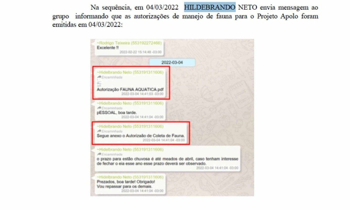 Mensagens de Hildebrando sobre licenças consedidas