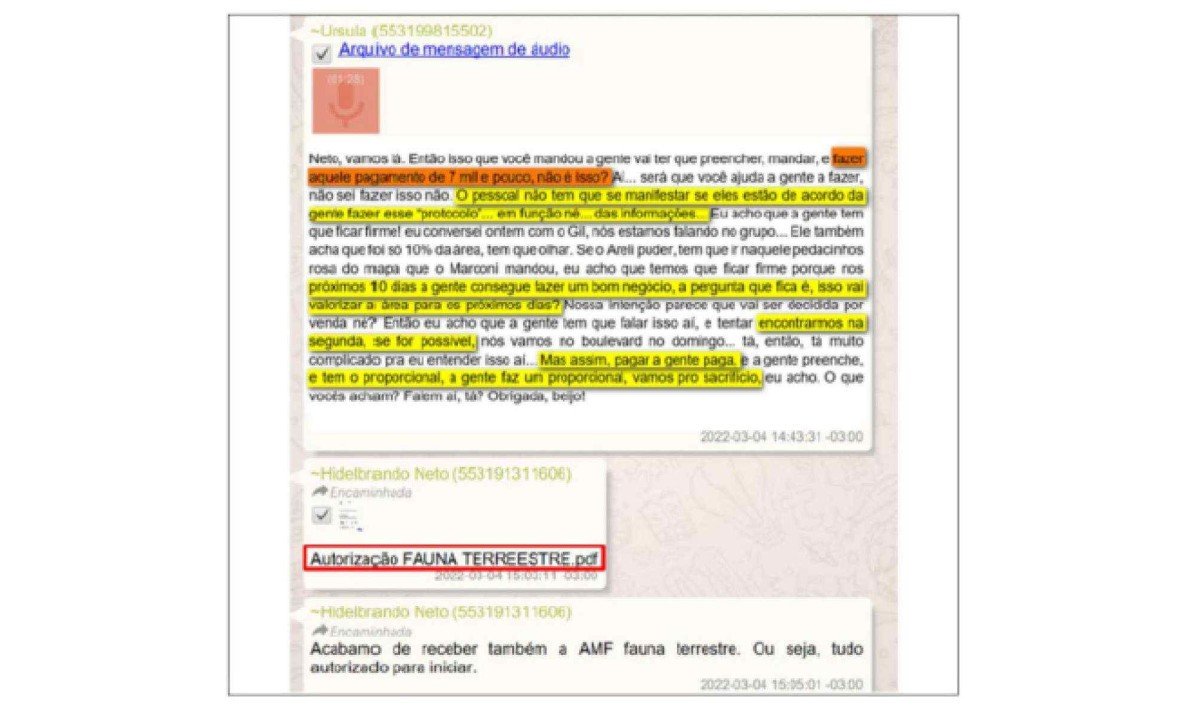 Mensagens de Hildebrando sobre licenças que conseguiu