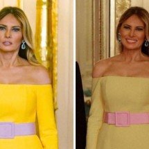 Look de Melania Trump em jantar real rouba cena e divide web: lilás ou rosa - Redes sociais