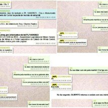 Troca de mensagens entre o ex-deputado João Alberto Paixão Lages (JAPL) e o assessor parlamentar Gilberto Carvalho pedindo para ele atuar junto aos deputados estaduais Bruno Engler (PL) e Charles Santos (Republicanos)