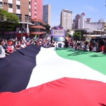 Manifestantes carregam bandeira gigante da Palestina em BH - Gladyston Rodrigues/EM/D.A Press