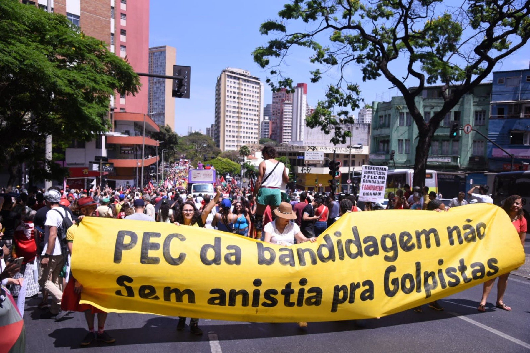 Manifestantes vão às ruas contra PEC da Blindagem e PL da Anistia. Protesto faz parte de mobilização nacional contra propostas em tramitação no Congresso Nacional-Gladyston Rodrigues/EM/D.A Press