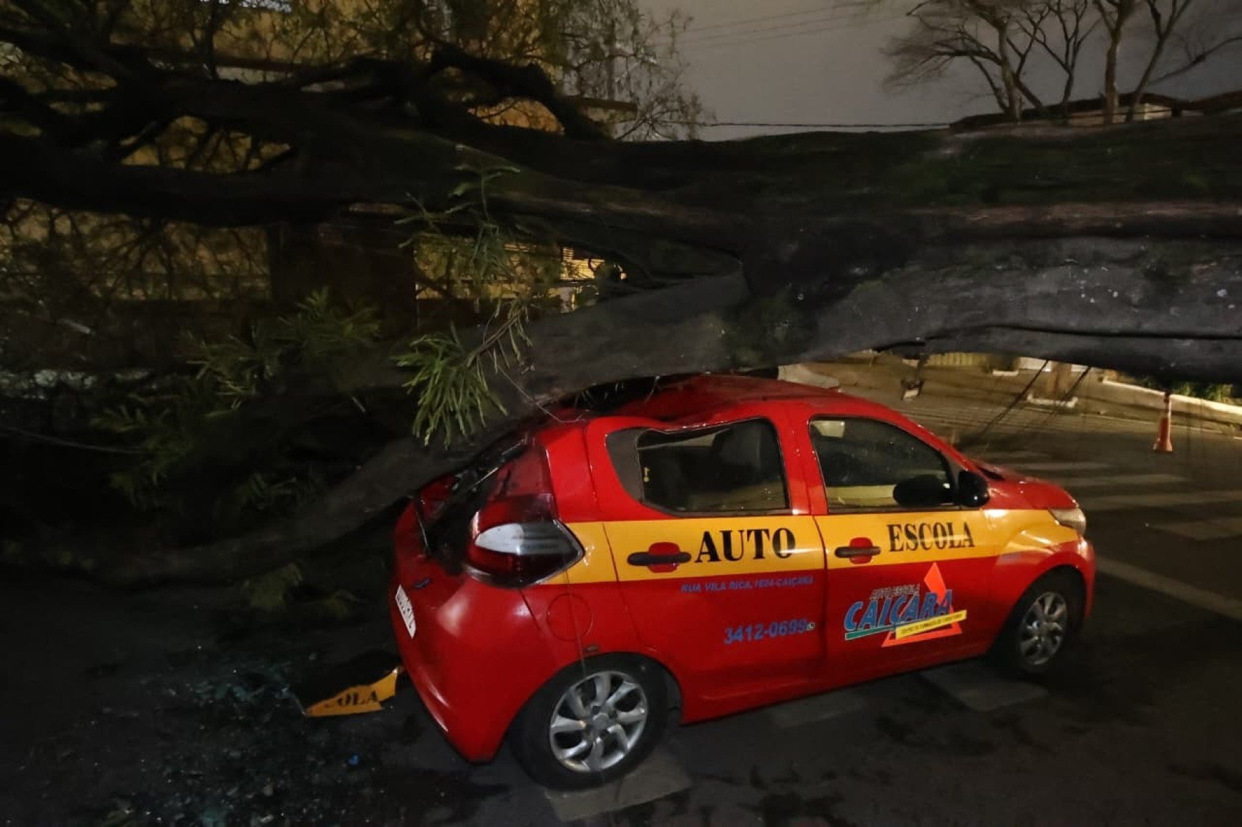 Rua Vila Rica, esquina com Rua Carlos Góes, Bairro Jardim Montanhês, mais um carro e um poste foram destruídos pela queda de uma árvore-Marcos Vieira/EM/D.A.Press