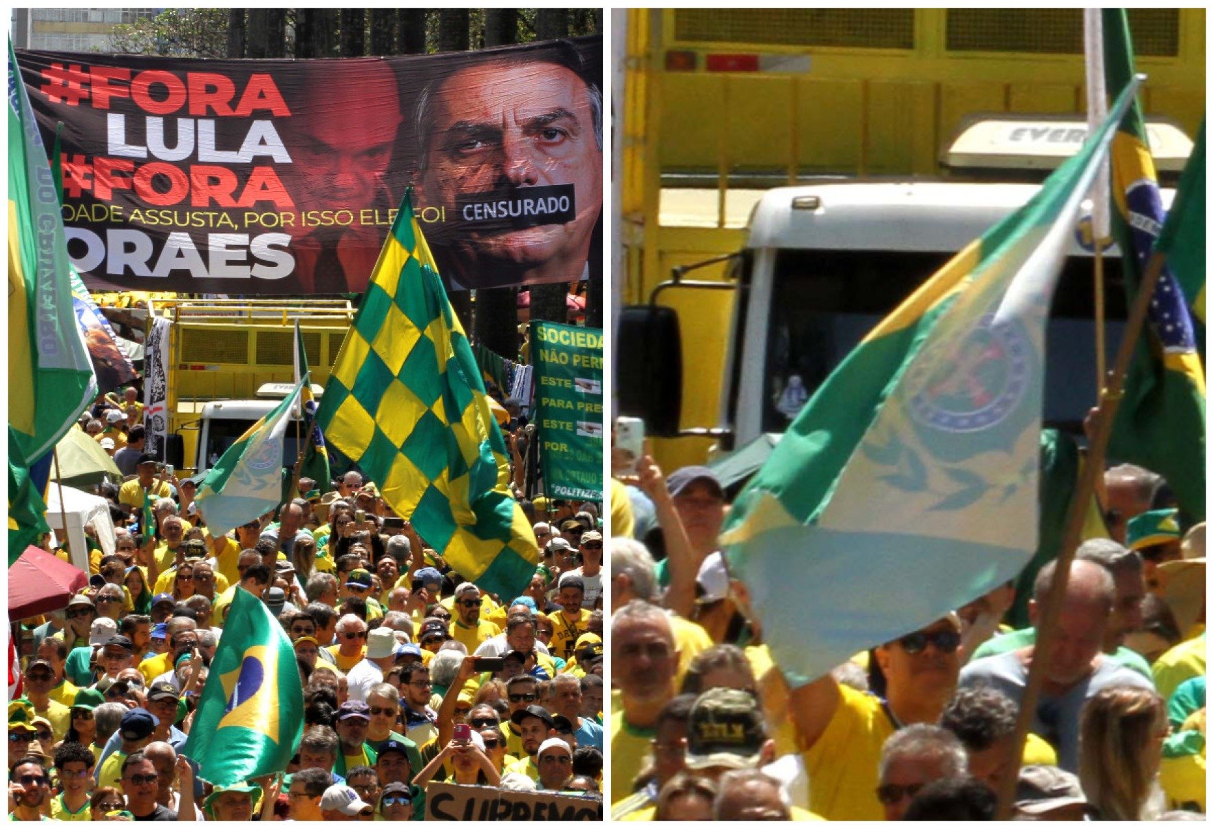Em protesto no 7 de Setembro na Praça da Liberdade, a bandeira do Brasil Império foi flagrada no meio da multidão