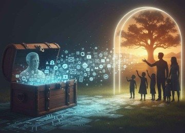Ilustração sobre herança digital; Justiça brasileira agora criou o Inventariante digital, para cuidar da sucessão de bens no meio digital -  (crédito: imagem gerada por inteligência artificial/acervo Estado de Minas)