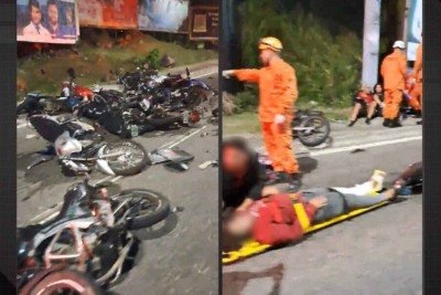 Vídeo: 'rolezinho' em Nova Iguaçu deixa 8 feridos em acidente com 30 motos -  (crédito: Tupi)