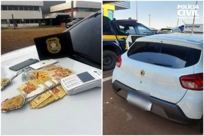 Dinheiro e um veículo foram apreendidos com os golpistas, presos em flagrante -  (crédito: PCMG)