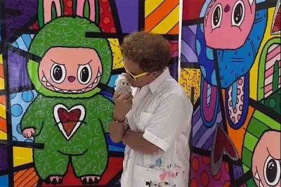 O artista plástico brasileiro Romero Britto viu-se no centro de uma nova controvérsia ao divulgar duas telas inspiradas no Labubu, personagem pop chinês que virou moda recentemente. 
 -  (crédito:   Reprodução/Instagram)