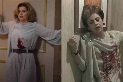 Comparação da morte de Odete Roitman nas duas versões de 'Vale Tudo' -  (crédito: TV Globo/Reprodução)