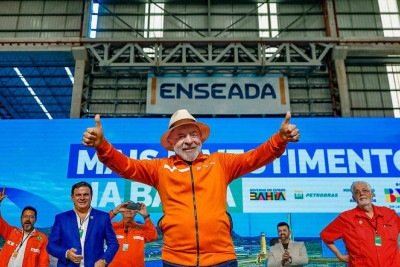 Lula durante cerimônia de anúncios no Estaleiro Enseada, Maragogipe - BA. -  (crédito: Ricardo Stuckert / PR)