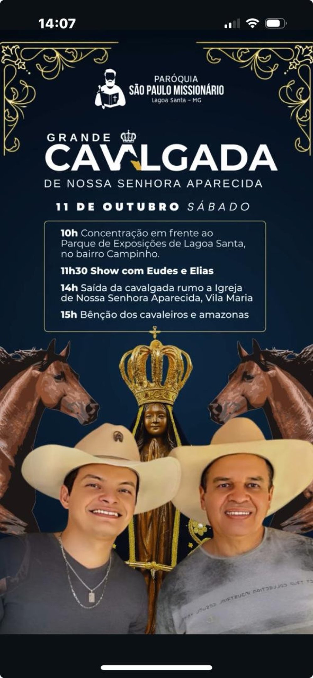 Pela manhã, show de Eudes e Elias vai animar o parque de Exposições de Lagoa Santa