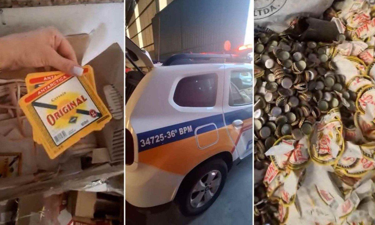 No local, militares constataram que o espa&ccedil;o armazenava diversos engradados de uma cerveja, cujos r&oacute;tulos e tampas teriam sido substitu&iacute;dos -  (crédito: Reprodu&ccedil;&atilde;o / PMMG)