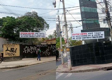 Faixas espalhadas por bairros de BH criticam vereadores que recuaram no apoio ao projeto da Tarifa Zero -  (crédito: Redes Sociais/Reprodução)
