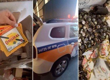 No local, militares constataram que o espaço armazenava diversos engradados de uma cerveja, que teria o rótulo e a tampa substituidos  -  (crédito: Reprodução / PMMG)