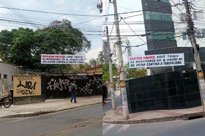 Faixas espalhadas por bairros de BH criticam vereadores que recuaram no apoio ao projeto da Tarifa Zero -  (crédito: Redes Sociais/Reprodução)
