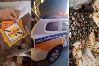 No local, militares constataram que o espaço armazenava diversos engradados de uma cerveja, que teria o rótulo e a tampa substituidos  -  (crédito: Reprodução / PMMG)