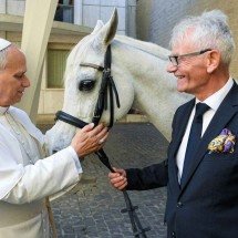 Papa Leão XIV é presenteado com cavalo puro-sangue árabe - VATICAN MEDIA / AFP