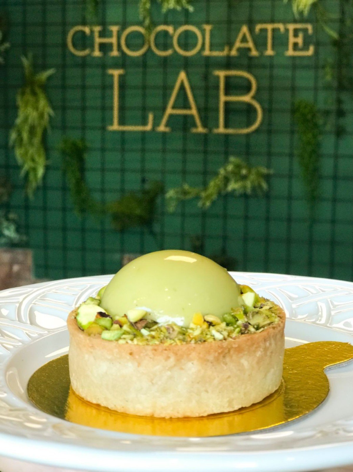 Mesmo com todas as substituições, a Chocolate Lab consegue diferentes texturas no entremet de baunilha, frutas vermelhas e pistache