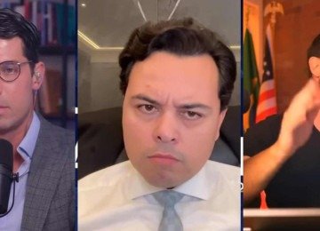 O neto do ditador João Batista Figueiredo, o blogueiro Paulo Figueiredo, e o advogado do ex-assessor Filipe G. Martins tiveram uma forte discussão -  (crédito: Reprodução/Youtube Fio Diário)
