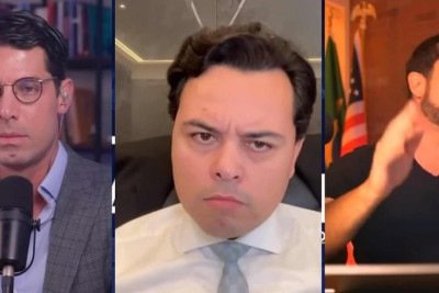 O neto do ditador João Batista Figueiredo, o blogueiro Paulo Figueiredo, e o advogado do ex-assessor Filipe G. Martins tiveram uma forte discussão -  (crédito: Reprodução/Youtube Fio Diário)