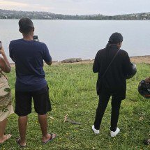 Turistas correram para fotografar e filmar o jacaré famoso de Lagoa Santa -  (crédito: Carlos Altman/EM)
