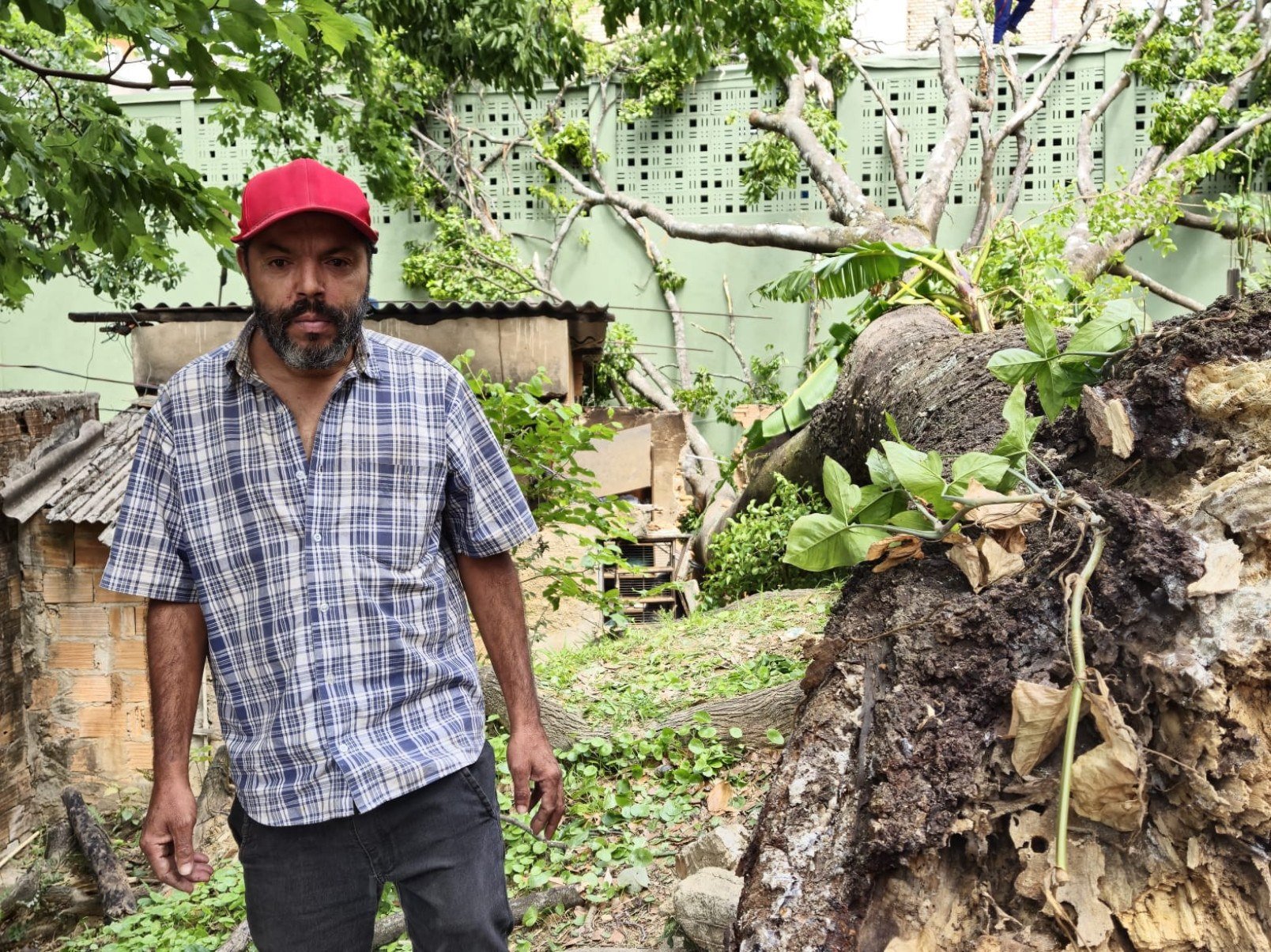 O morador Renner Cesar Calazans terá que se mudar, devido a queda de árvore que atingiu sua casa