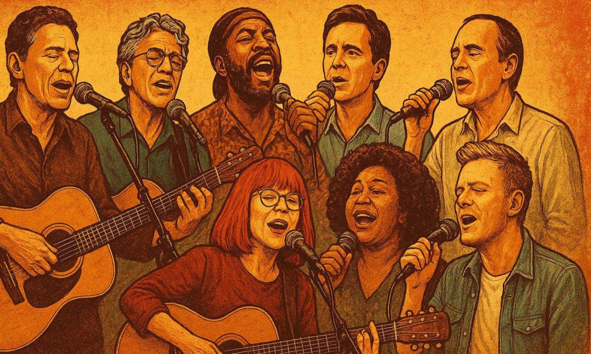Arte de estrelas da música brasileira juntos; imagem meramente ilustrativa - (crédito: Imagem gerada por ChatGPT/Acervo Estado de Minas) Arte de estrelas da música brasileira juntos; imagem meramente ilustrativa - (crédito: Imagem gerada por ChatGPT/Acervo Estado de Minas)