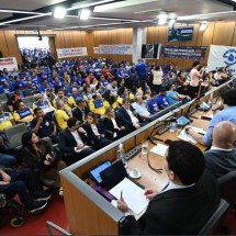 Vereadores do interior e da Grande BH participam de audiência na Assembleia contra a PEC 24/2023, que retira a obrigatoriedade de consulta popular para privatização da Copasa. -  (crédito: Ramon Bitencourt/ALMG)