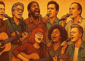 Arte de estrelas da música brasileira juntos; imagem meramente ilustrativa -  (crédito: Imagem gerada por ChatGPT/Acervo Estado de Minas)