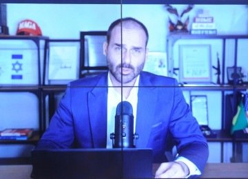 Deputado federal Eduardo Bolsonaro está nos Estados Unidos articulando com políticos americanos sanções aos Três Poderes -  (crédito: Renato Araújo/Câmara dos Deputados)