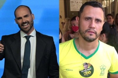Eduardo Bolsonaro afirma que ter eleito Cleitinho Azevedo senador foi um erro que será corrigido -  (crédito: JUAN MABROMATA / AFP; TV Alterosa Centro Oeste)