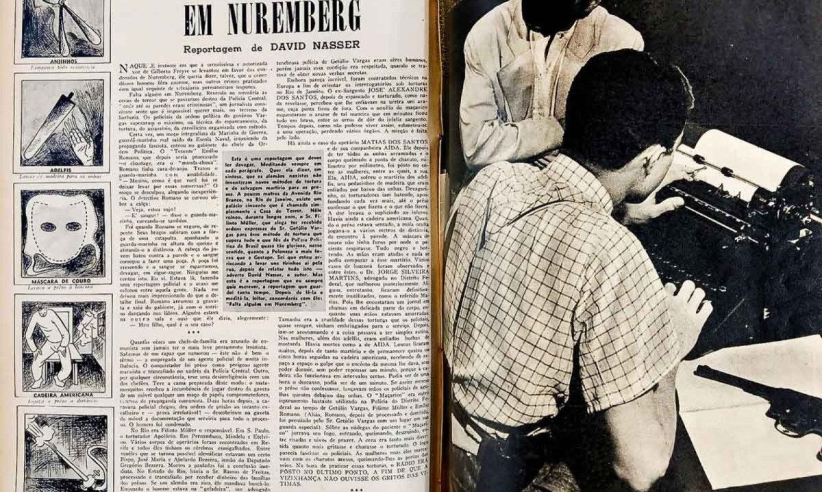 em Reportagem de 1946 na revista O Cruzeiro, David Nasser comparou a repressão do regime Vargas aos métodos do nazismo, revelando o lado sombrio do governo -  (crédito: FotoS: Reprodução revista 