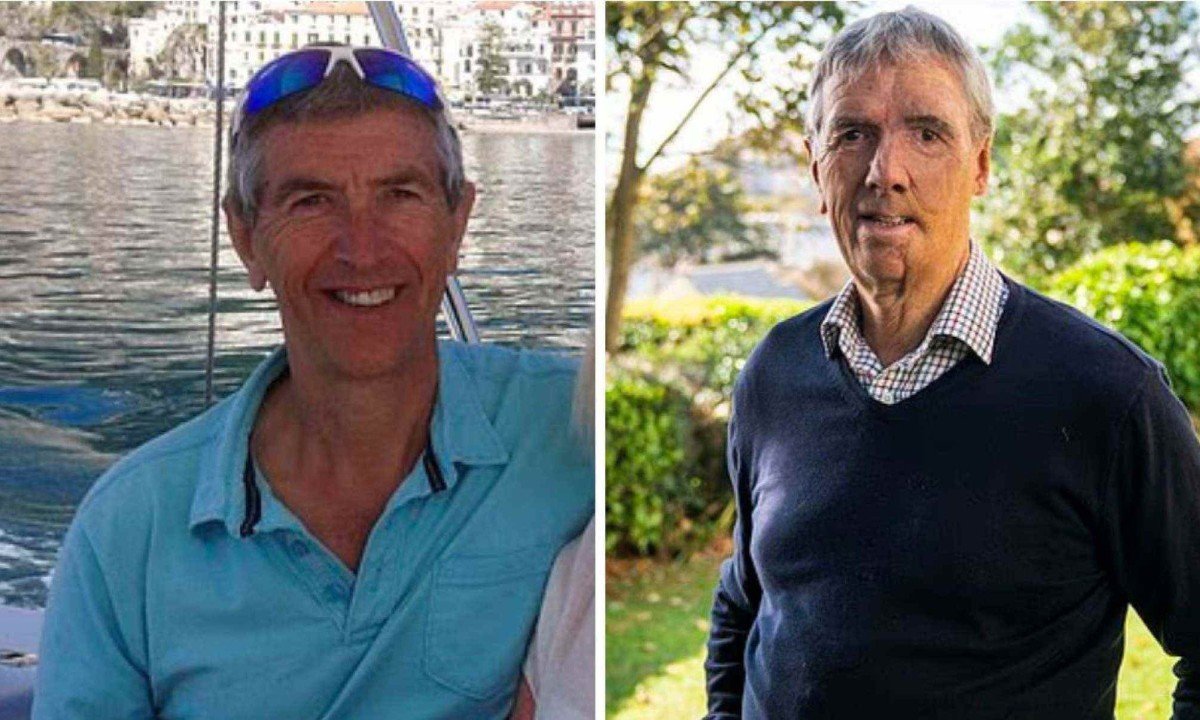 Dave Richards antes e depois do acidente, já com a prótese