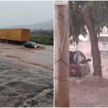 À esquerda, a BR-381, na saída de BH em direção a Sabará. À direita, alagamento em Vespasiano -  (crédito: Redes sociais)