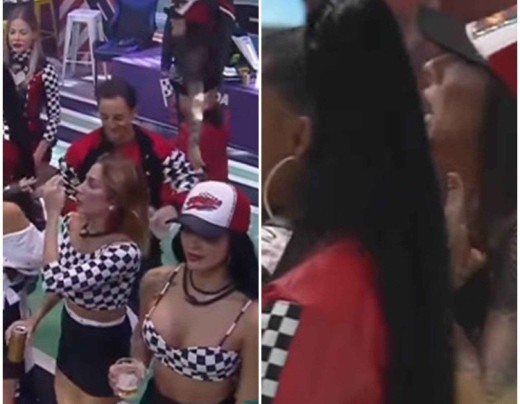 Copos com bebidas foram arremessados durante a discussão, seguranças da produção tiveram de entrar no local para apaziguar os ânimos e a apresentação teve de parar em determinados momentos - (crédito: Reprodução/Instagram/@afazendarecord) Copos com bebidas foram arremessados durante a discussão, seguranças da produção tiveram de entrar no local para apaziguar os ânimos e a apresentação teve de parar em determinados momentos - (crédito: Reprodução/Instagram/@afazendarecord)