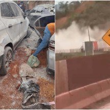 Vídeo: caminhão tomba sobre carros na BR-381 e causa 10 km de retenção - Reprodução