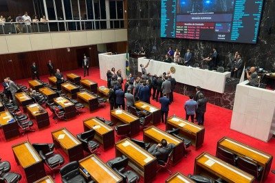 Deputados trocam empurrões e gritos no plenário da Assembleia de Minas durante a votação da PEC da Copasa -  (crédito: Sílvia Pires/EM/D.A.Press)