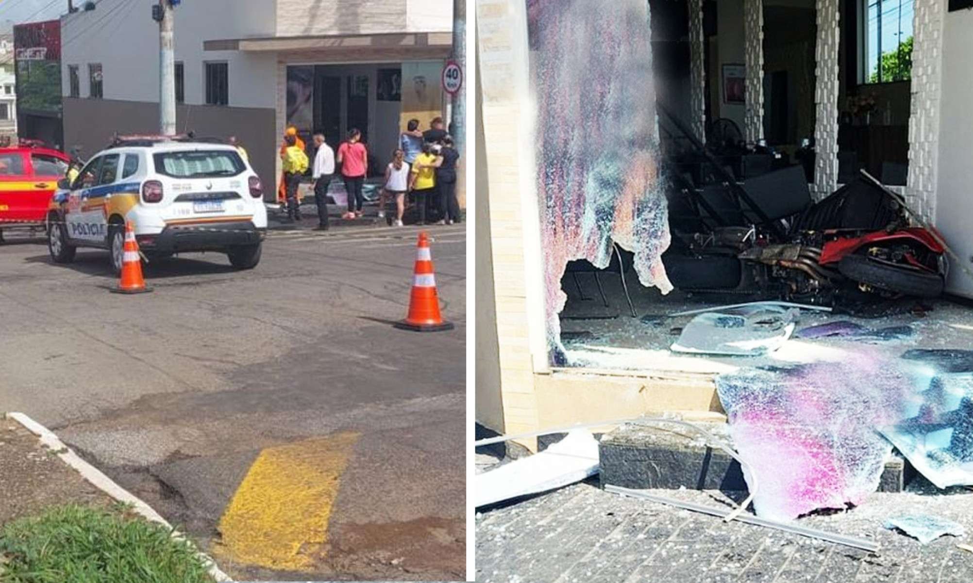 Motociclista invade salão de beleza após batida e sofre graves ferimentos