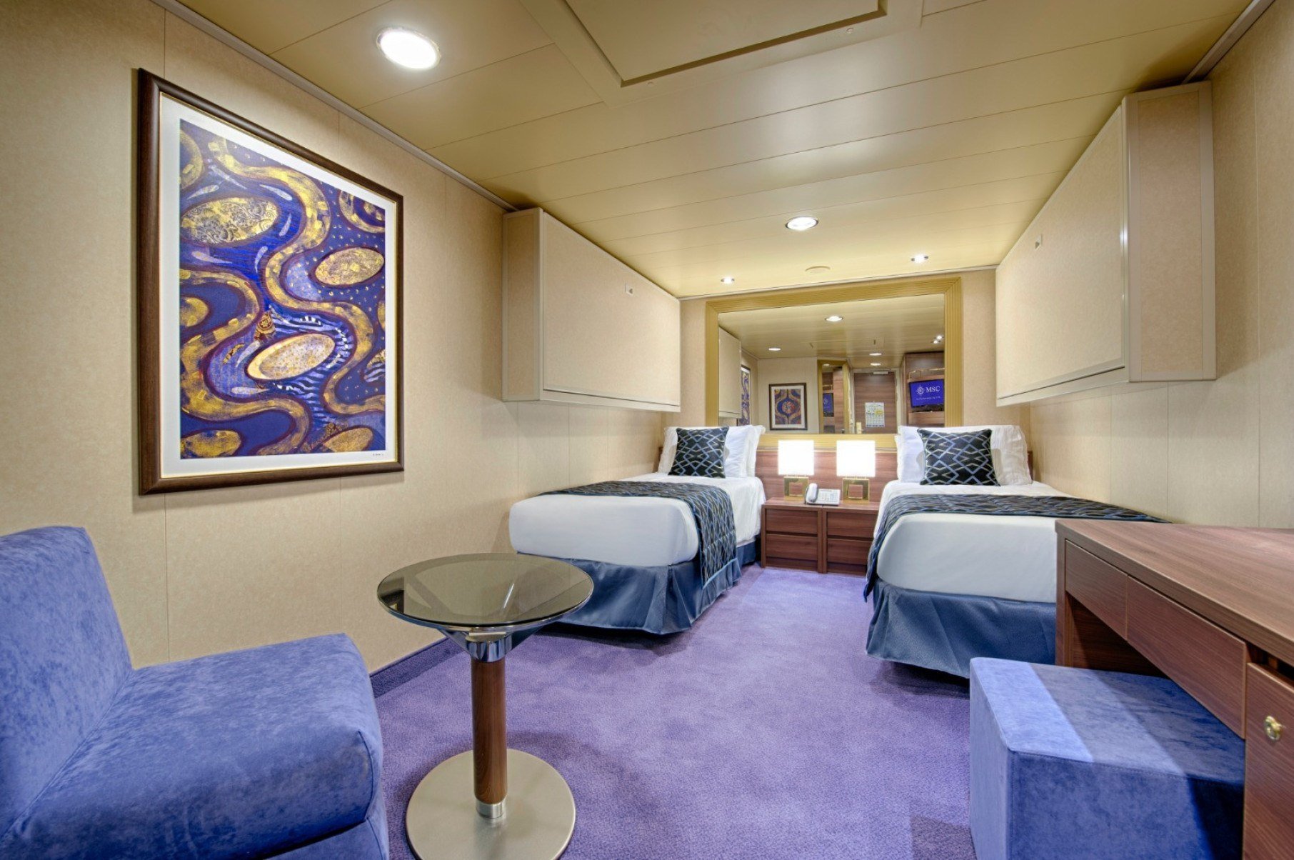 Cabine interna do Preziosa. Não possuem janela.-MSC Cruzeiros