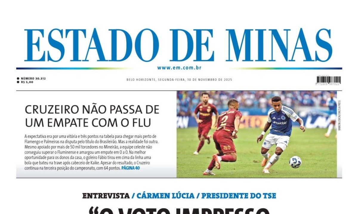 Confira a capa do Estado de Minas do dia 10/11/2025 -  (crédito: Estado de Minas)