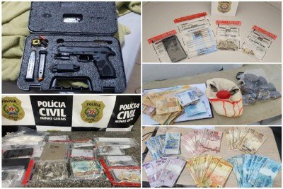 Armas, drogas, dinheiro, documentos falsos foram apreendidos na operação da Polícia Civil e PM -  (crédito: PCMG)