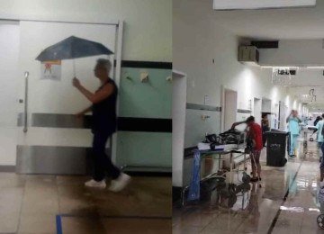 Imagens mostram vazamento no Hospital Jo&atilde;o XXIII durante a forte chuva que atingiu Belo Horizonte -  (crédito: Reprodu&ccedil;&atilde;o)