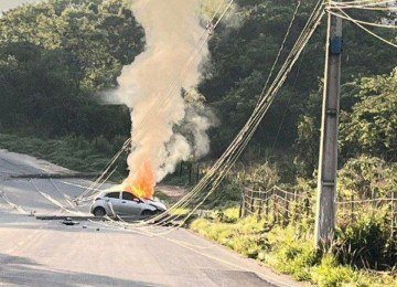 No momento do acidente o veículo pegou fogo, mas não houve feridos  -  (crédito: Divulgação / Corpo de Bombeiros)