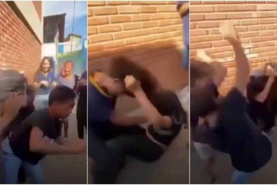 Confusão aconteceu na porta da Escola Estadual Murgy Hebraim Sarah, no Conjunto Cristina A, em Santa Luzia -  (crédito: Redes sociais/Reprodução)