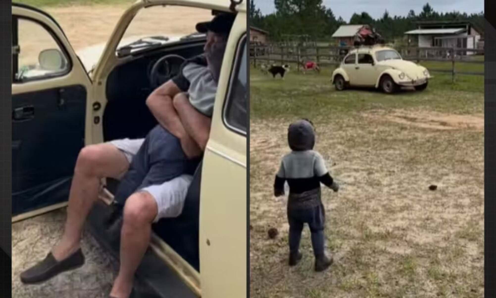 Vídeo: avô dirige 600km de fusca para presentear neto e recepção emociona - Tupi