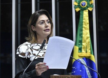  Michelle Bolsonaro em discurso no Senado, em 2019 -  (crédito:  Geraldo Magela/Agência Senado)