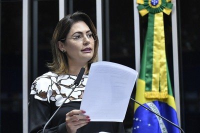 Michelle Bolsonaro em discurso no Senado, em 2019 -  (crédito:  Geraldo Magela/Agência Senado)