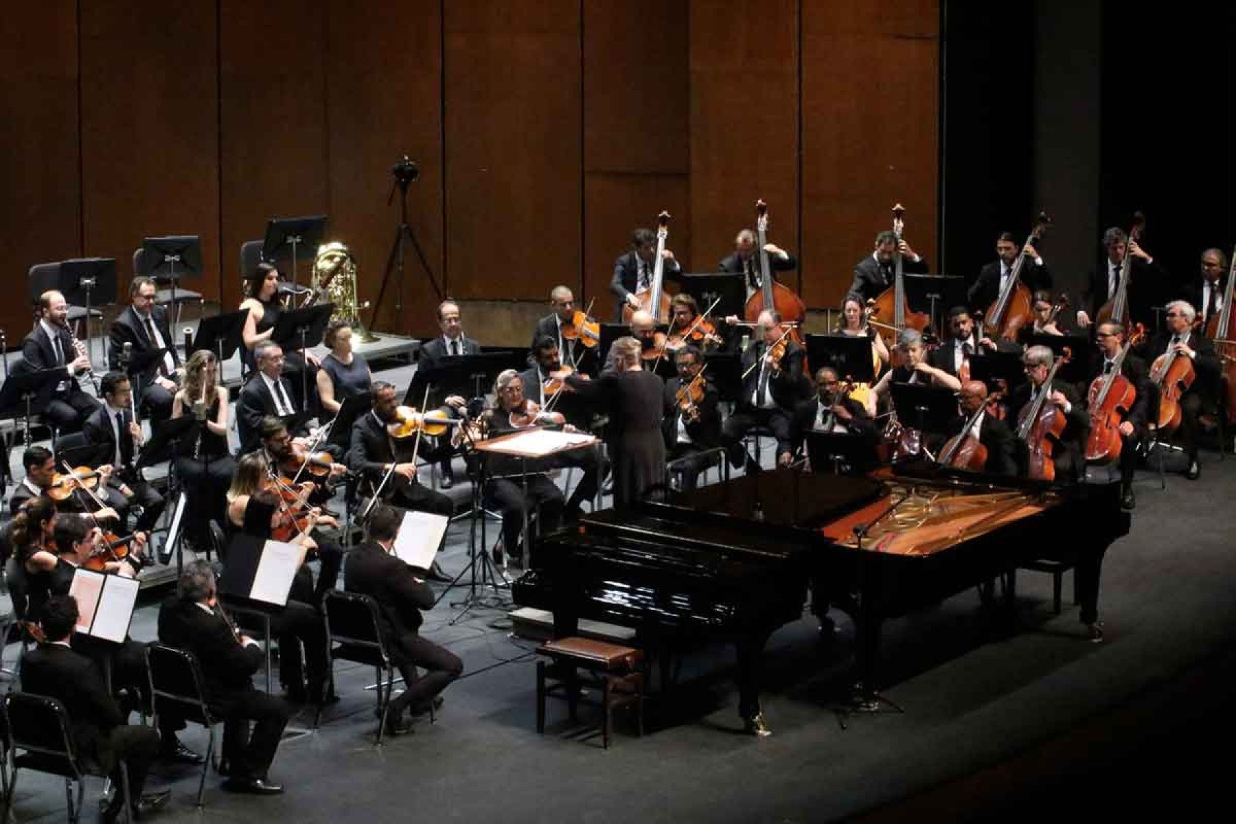 Foto mostra a Orquestra Sinfônica de Minas Gerais vista de cima 