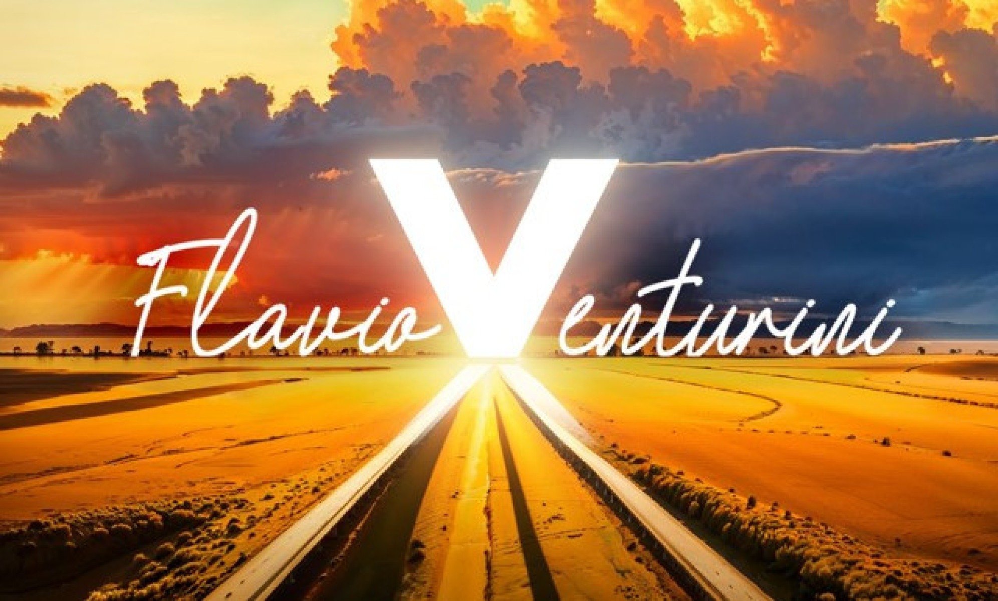 Capa do disco Minha História tem céu amarelado, cheio de nuvens, trilhos no chão e a letra vê brilhante