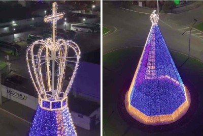 Árvore de Natal em homenagem a Nossa Senhora Aparecida mede 23 metros  -  (crédito: Prefeitura de Pouso Alegre)